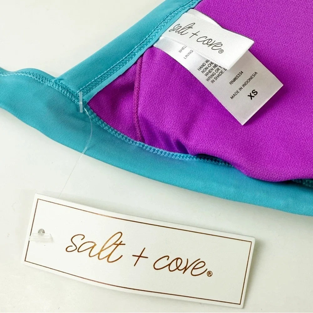 Salt + Cove Bikini Top Womens Juniors XS Purple Teal Colorblock